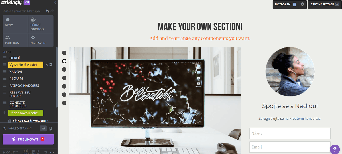 Editor Drag and Drop od Strikingly