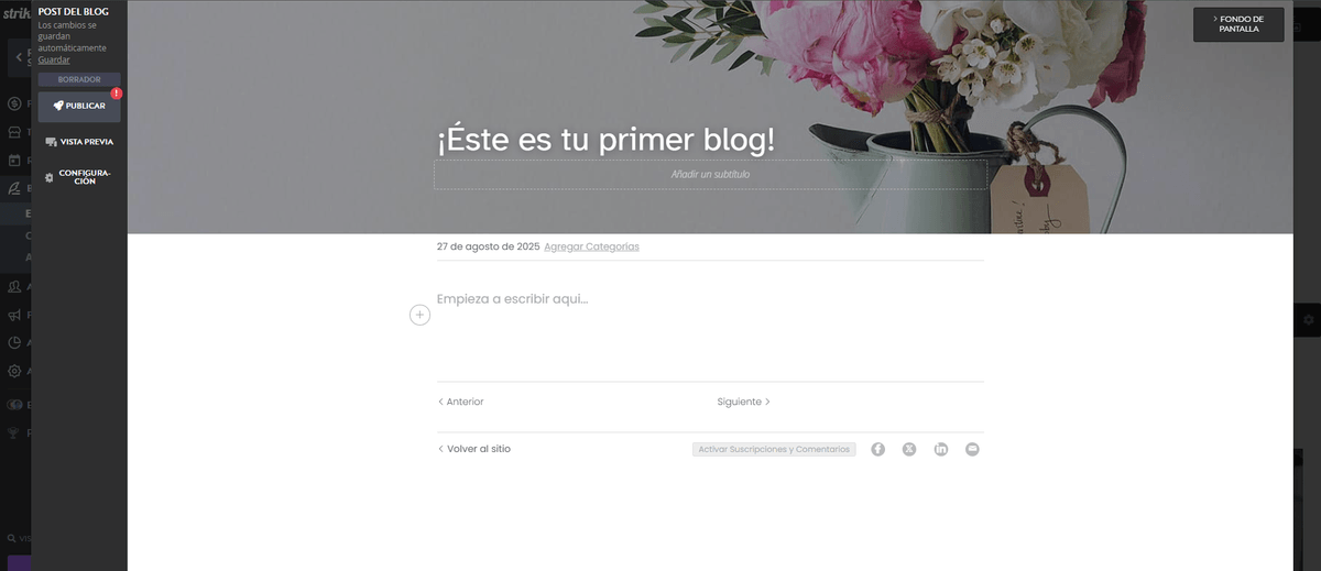 Editor del blog Strikingly