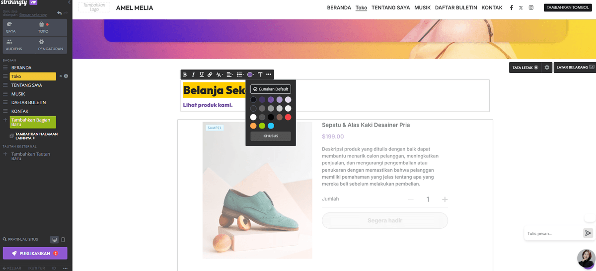 Buletin Penjualan dengan Strikingly - Sesuaikan Elemen Desain