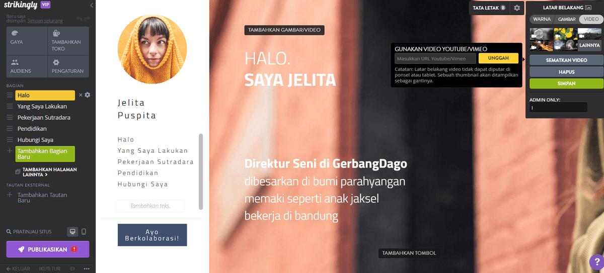 Fitur Latar Belakang Video dari Strikerly