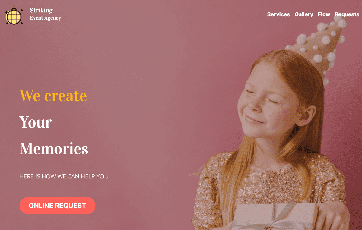 Plantilla de evento de Strikingly