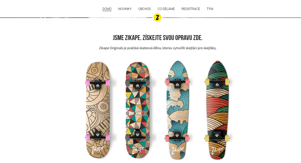 Šablona Zikape od Strikingly