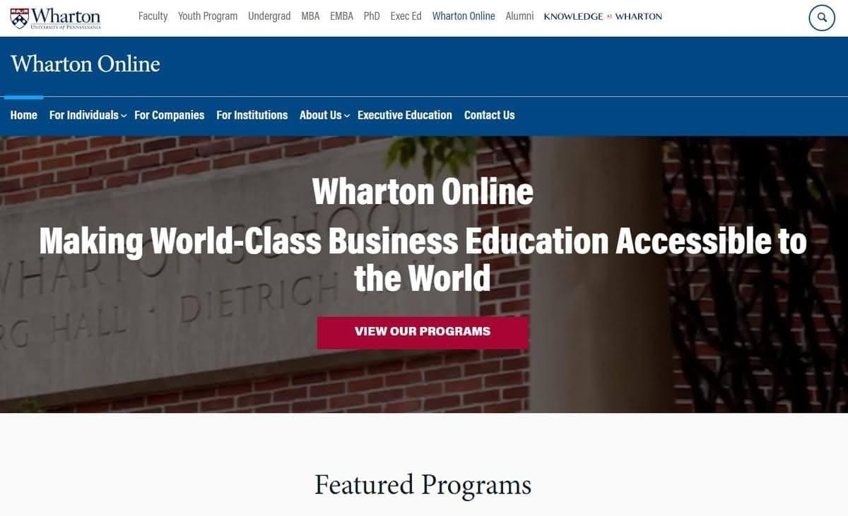 Sitio web de Wharton Online