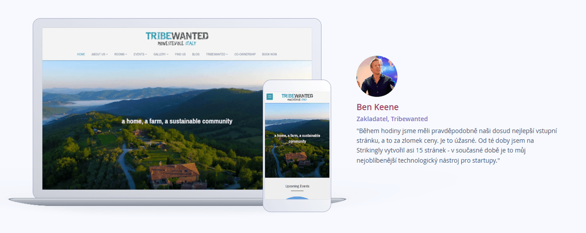 Mobilní webové stránky vytvořené pomocí Strikingly