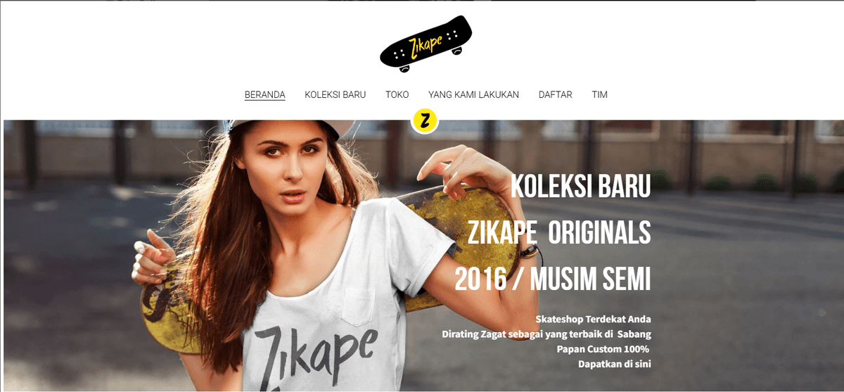 Template Toko Online Zikape dari Strikingly
