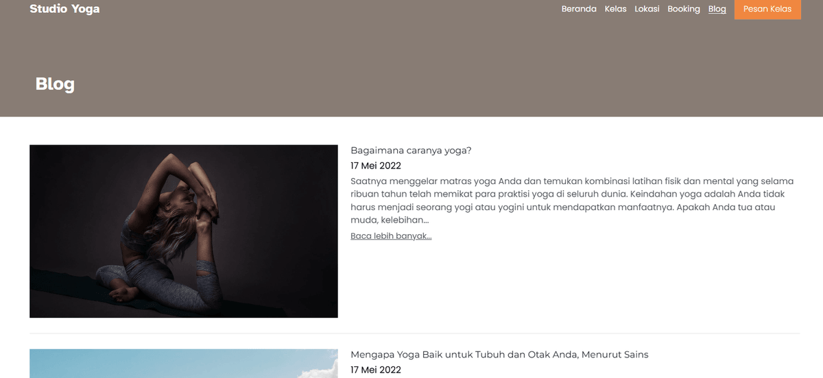 Templat Yoga dari Strikerly