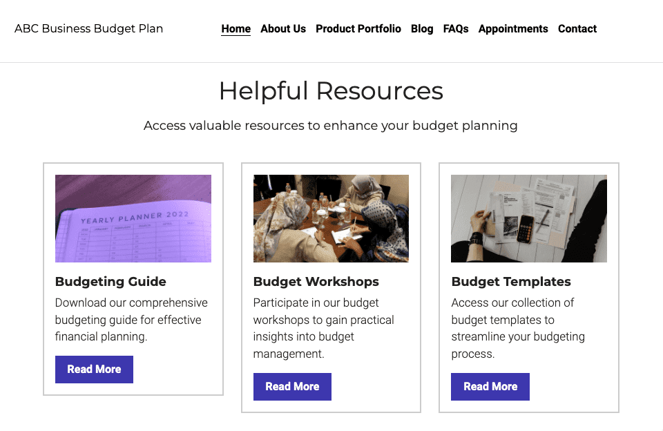 Situs Web Rencana Anggaran Bisnis