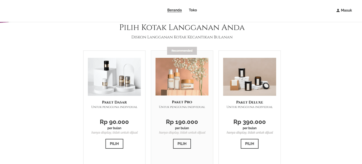 Template Kotak Misteri dari Strikingly