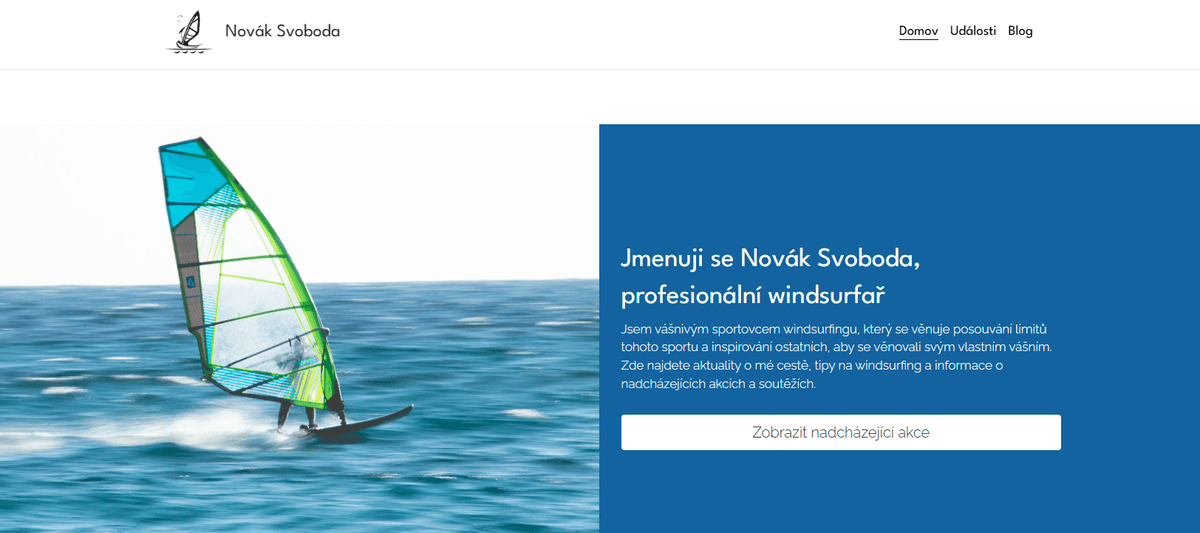 Šablona pro windsurfery od Strikingly