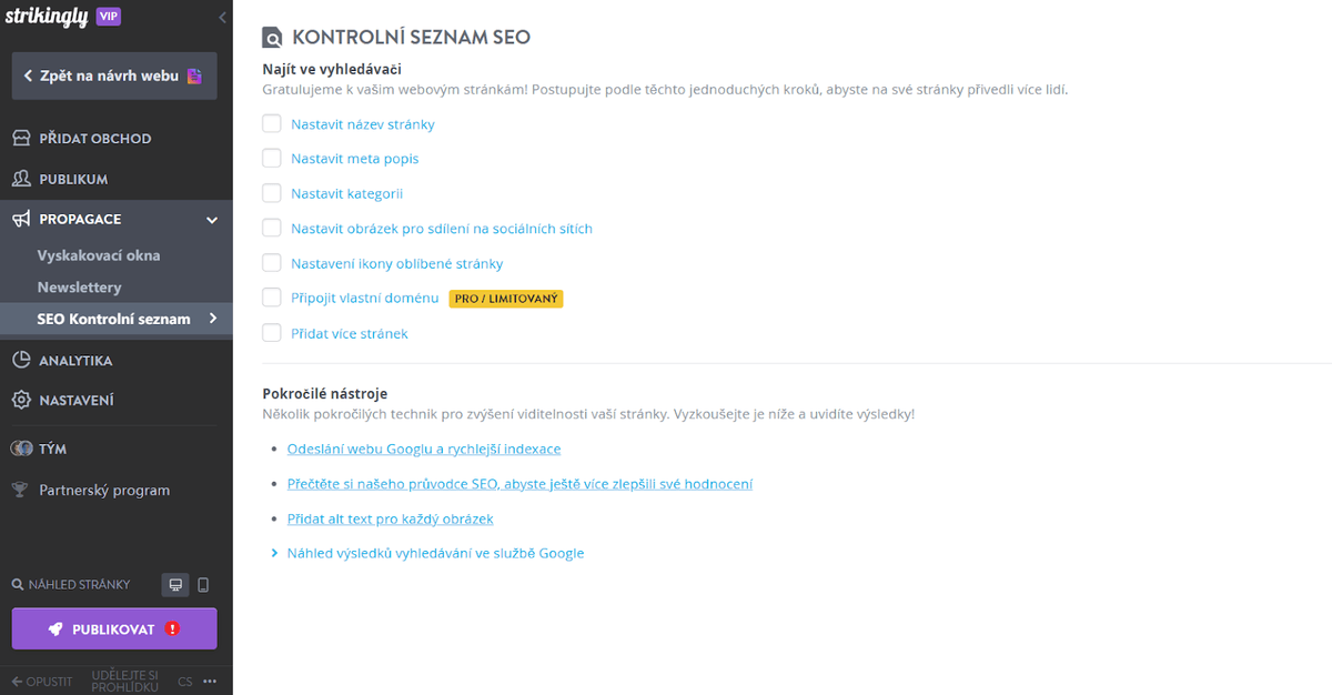 Kontrolní seznam pro pozoruhodné SEO