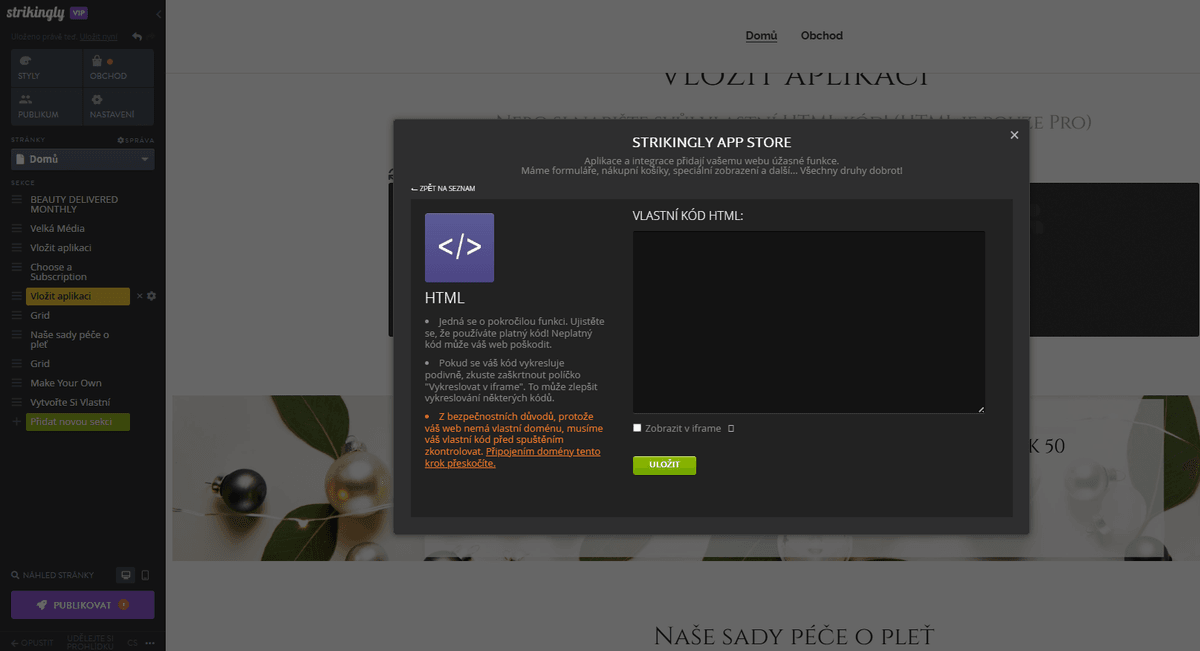 Cinemagraphs na Strikingly - Použijte vlastní HTML