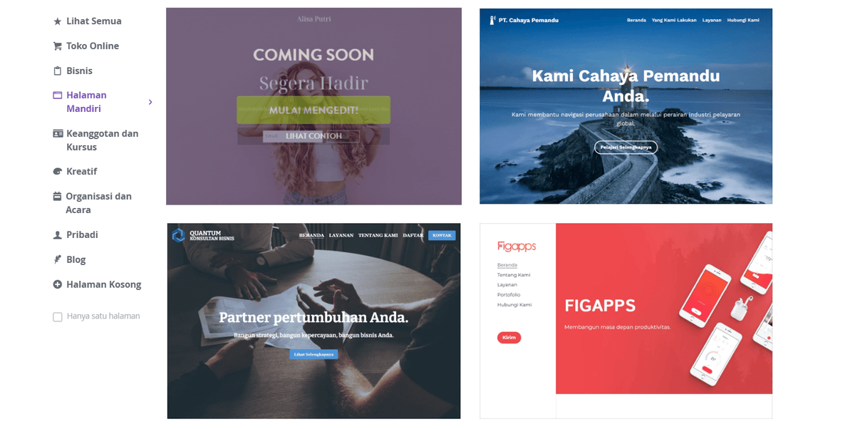 Templat Halaman Landing dari Strikerly