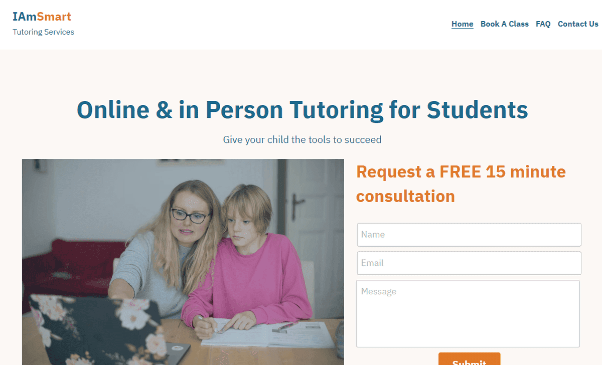 Student Tutoring Template from Strikingly
