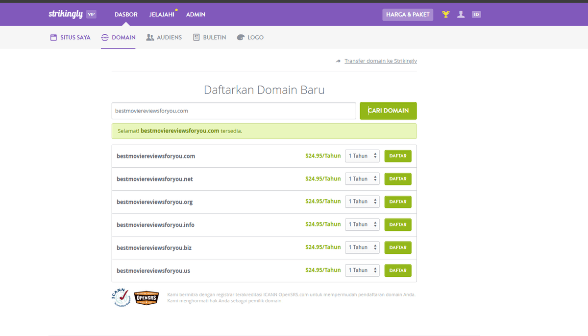 Halaman Pendaftaran Domain yang Mencolok