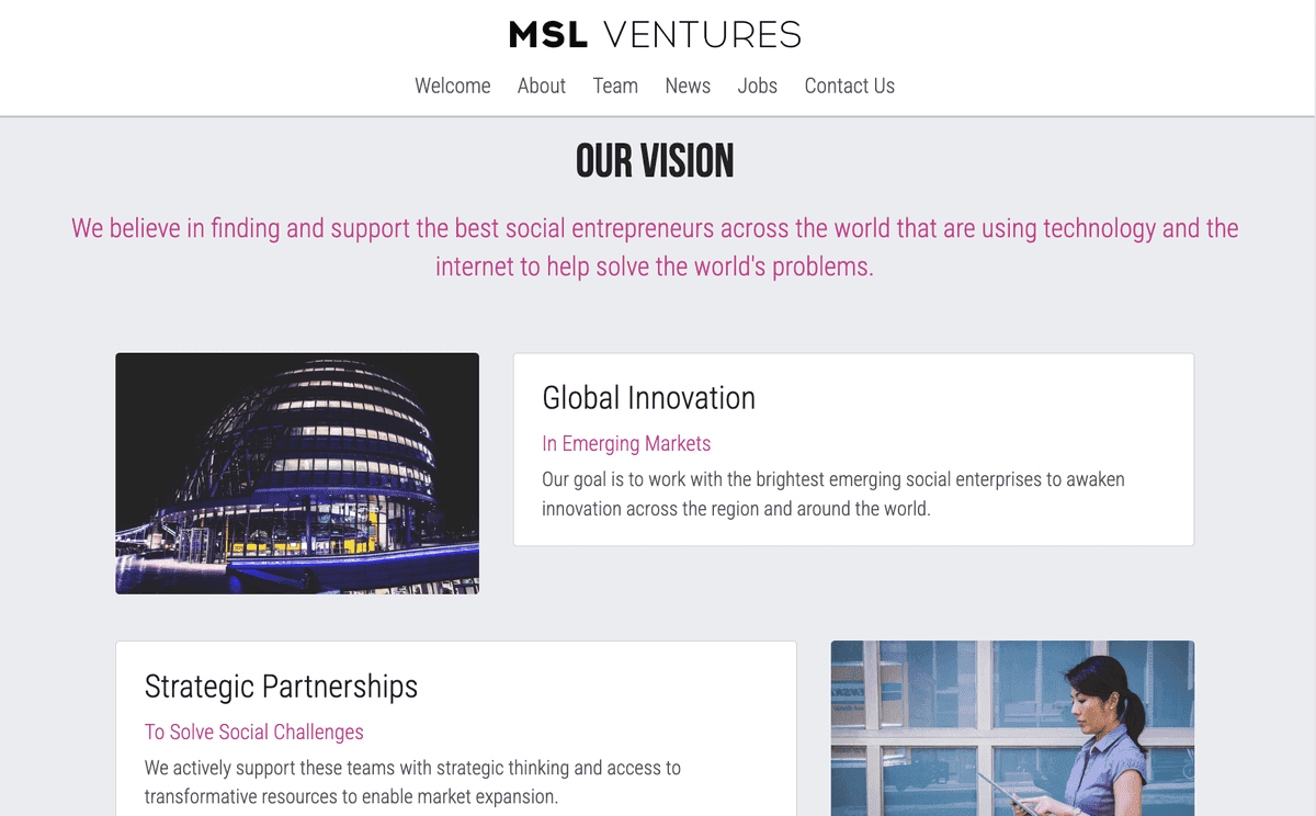 Plantilla de MSL Ventures de Strikingly