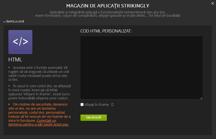 Secțiune HTML izbitor