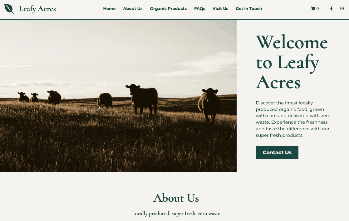 Templat Leafy Acres dari Strikingly