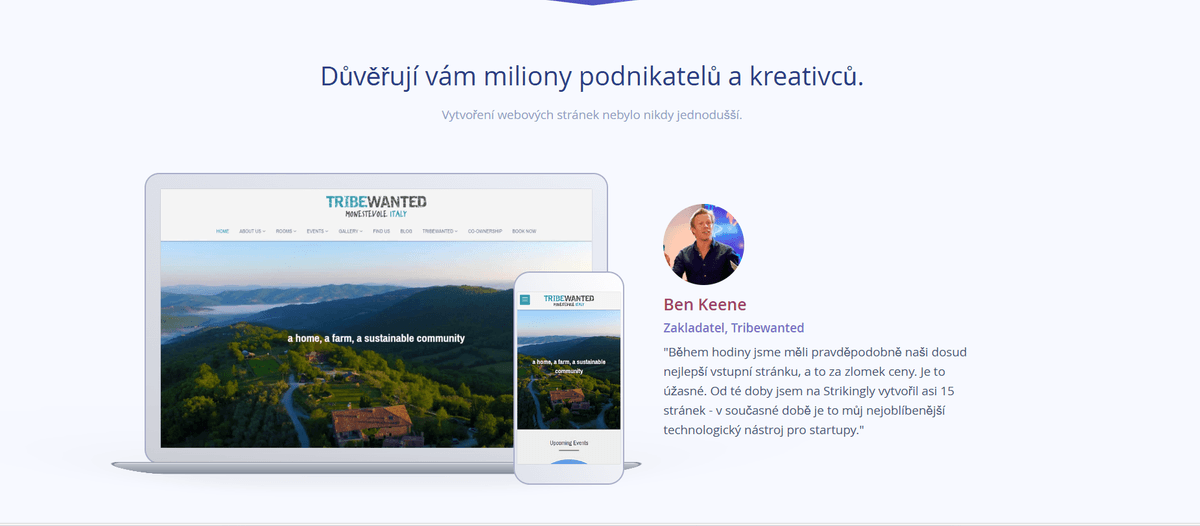 Webové stránky Strikingly optimalizované pro mobilní zařízení