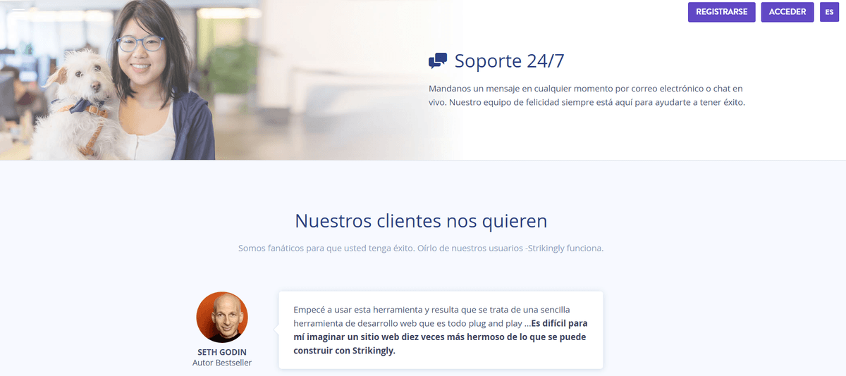 Landing page de Strikingly