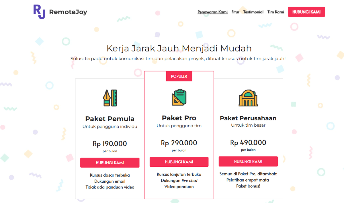 Template Remote Joy dari Strikingly