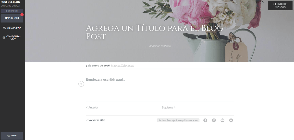 Editor del blog Strikingly