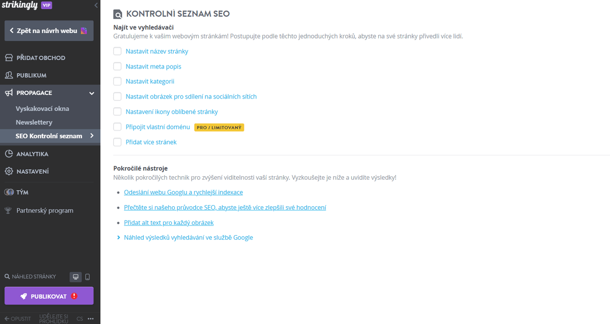 Kontrolní seznam pro pozoruhodné SEO