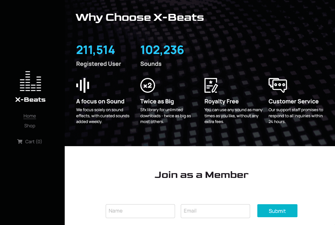 Plantilla X-Beats de Strikingly