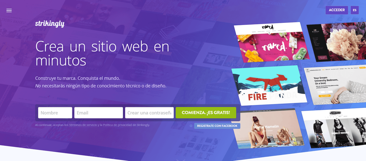 Landing page de Strikingly