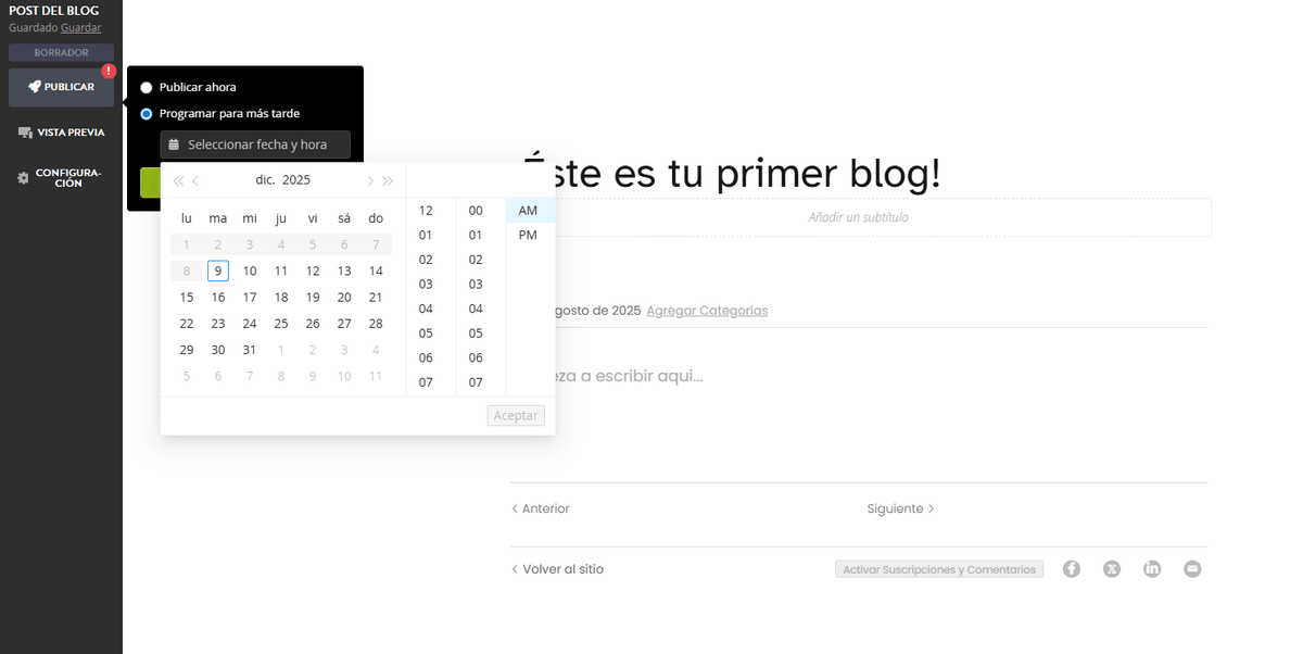 Programador de blogs de Strikingly