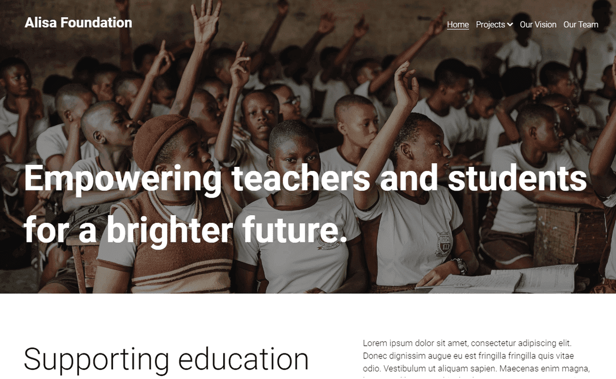 Plantilla de la Fundación Alisa de Strikingly