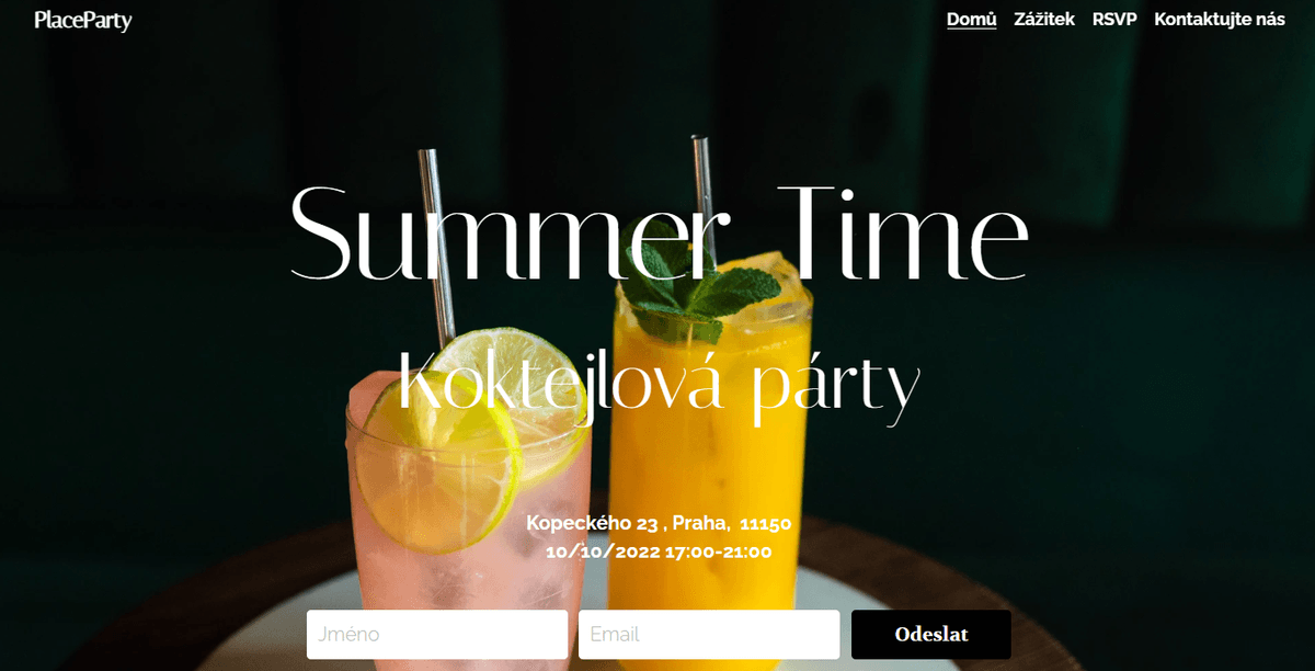 Šablona PlaceParty s funkcí Strikingly