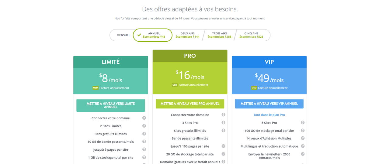 Page de prix frappante