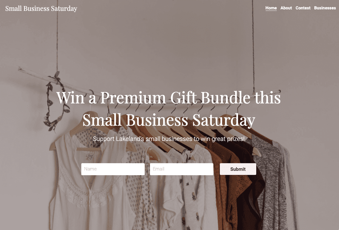 Šablona webových stránek pro soutěž malých firem od Strikingly