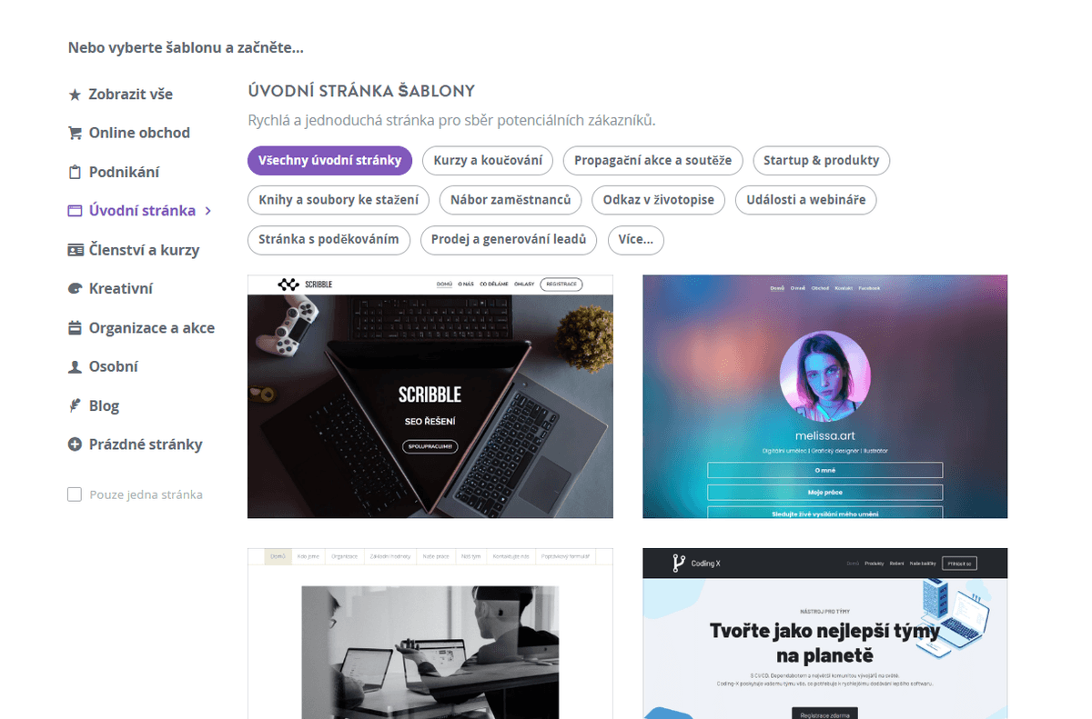 Co je webdesign na Strikingly - Vyberte šablonu