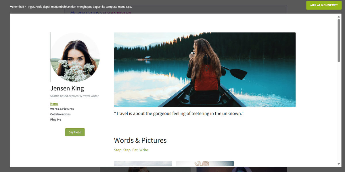 Templat Kreator Digital Jensen King dari Strikingly