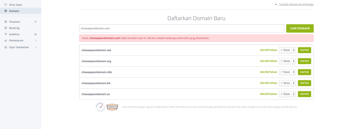 Halaman Pemilihan Domain yang Menarik