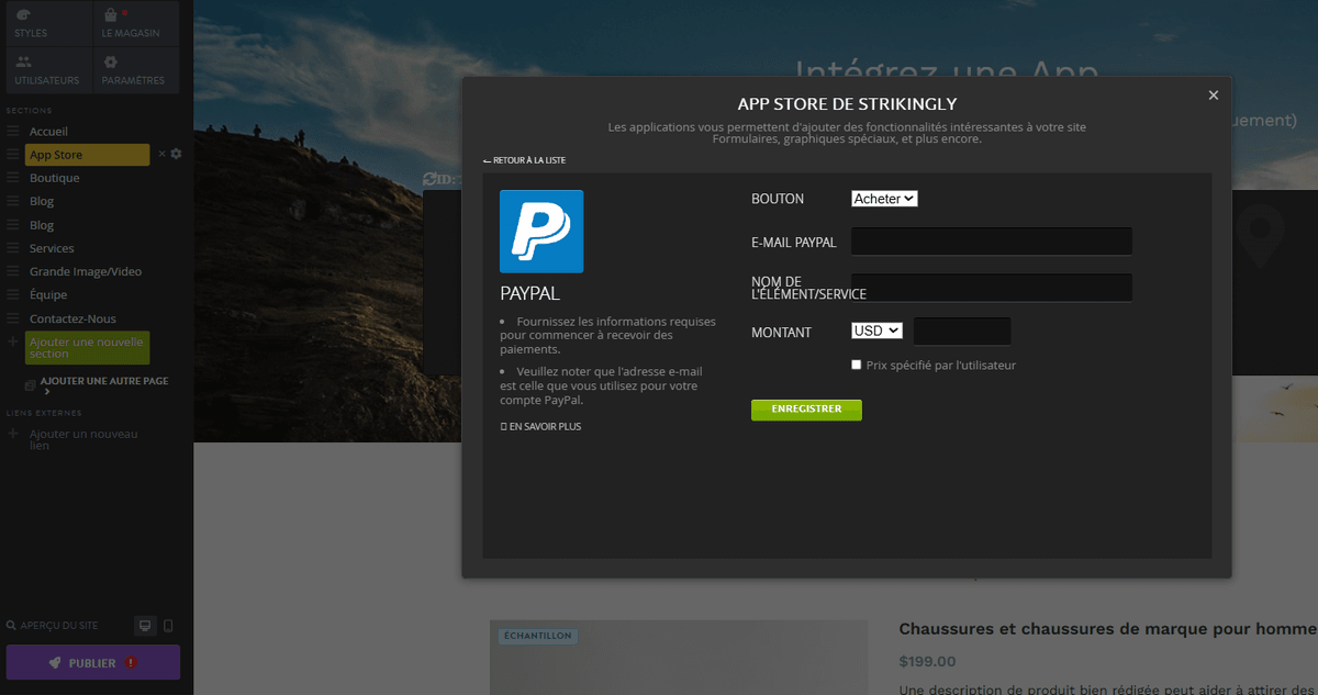 Strikingly Paypal App