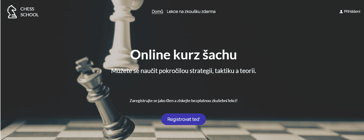 Šablona šachové školy od Strikingly