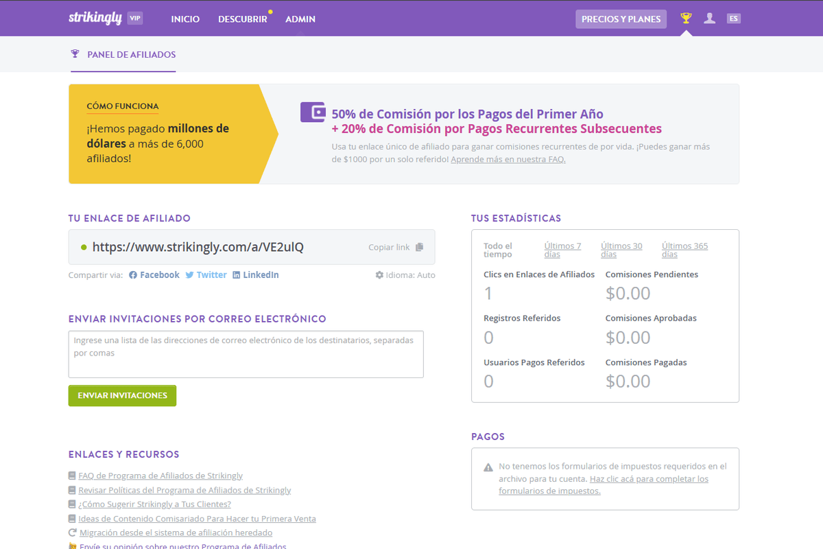 Programa de afiliados de Strikingly