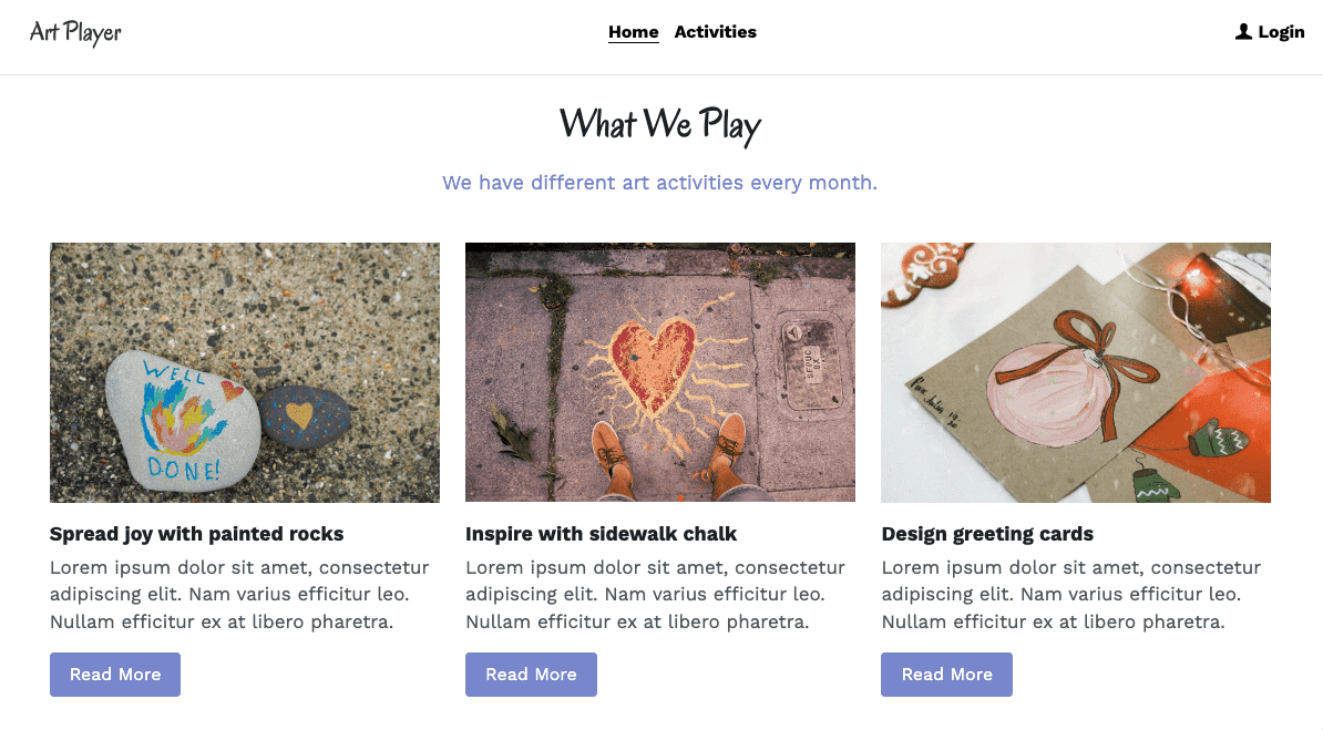 Plantilla de reproductor de arte de Strikingly