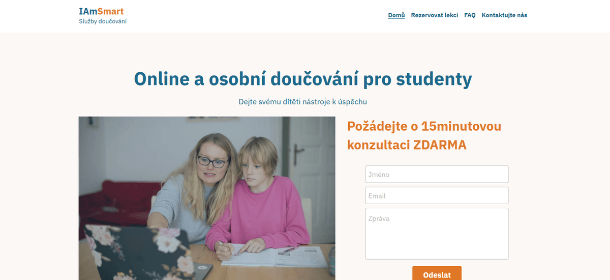 Šablona doučování studentů od Strikingly