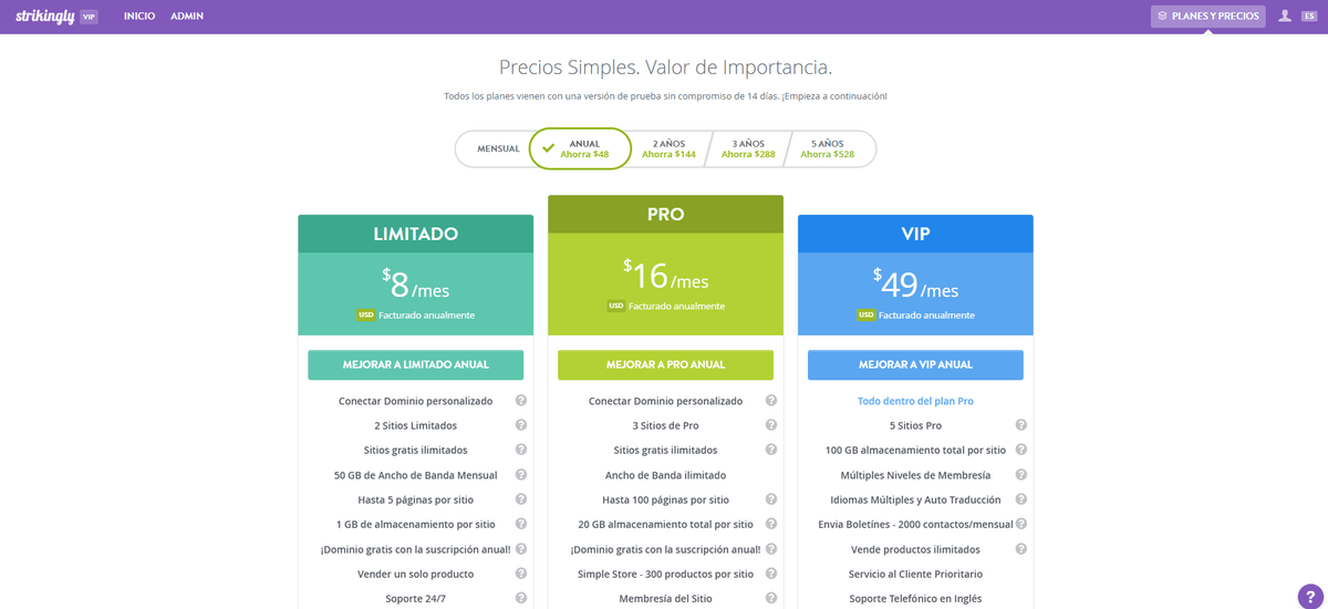 Página de precios sorprendentes