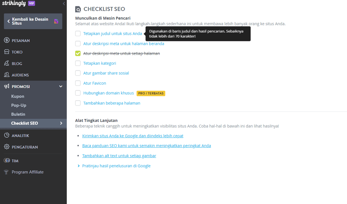 Daftar Periksa SEO yang Mencolok