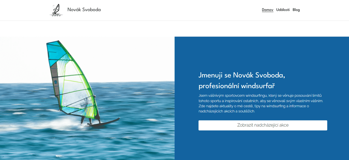 Šablona pro windsurfery od Strikingly