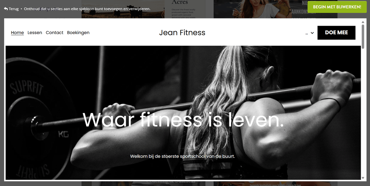 Jean Fitness Fitnessmarketingsjabloon van Strikingly