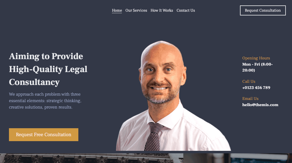 Plantilla de consultoría legal de Strikingly