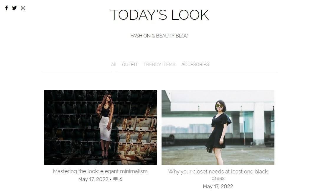 Plantilla de look de hoy de Strikingly