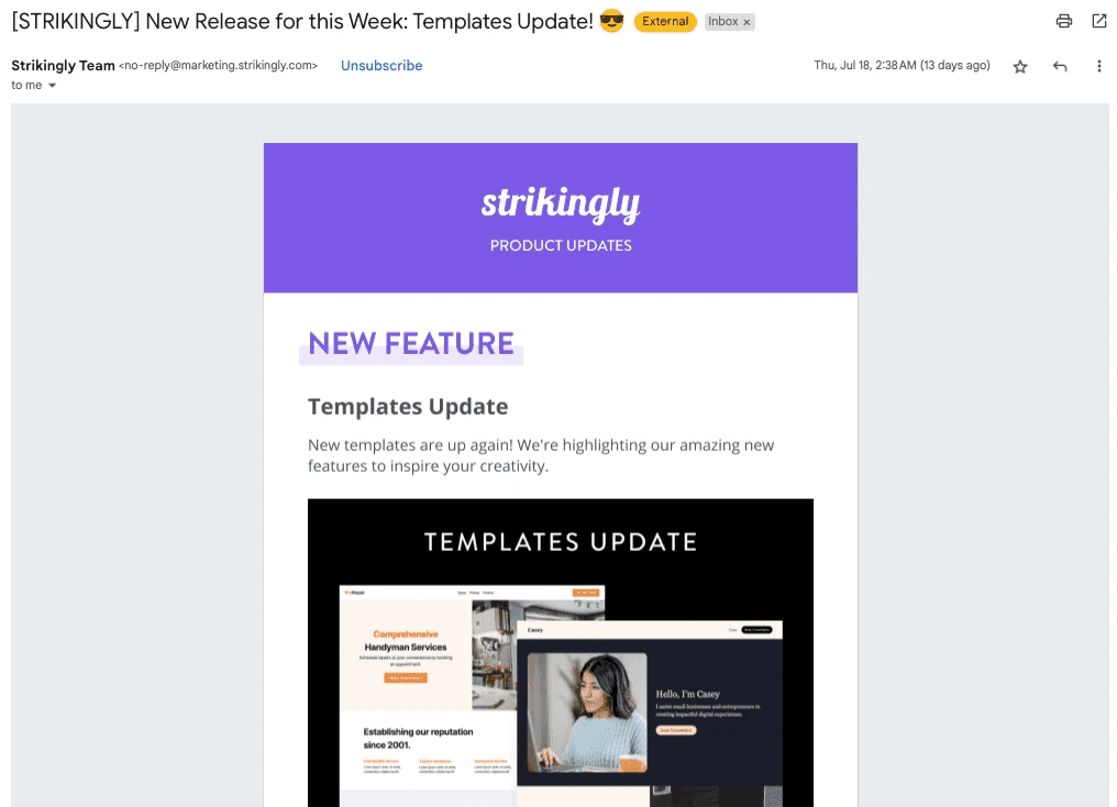Boletín informativo de Strikingly