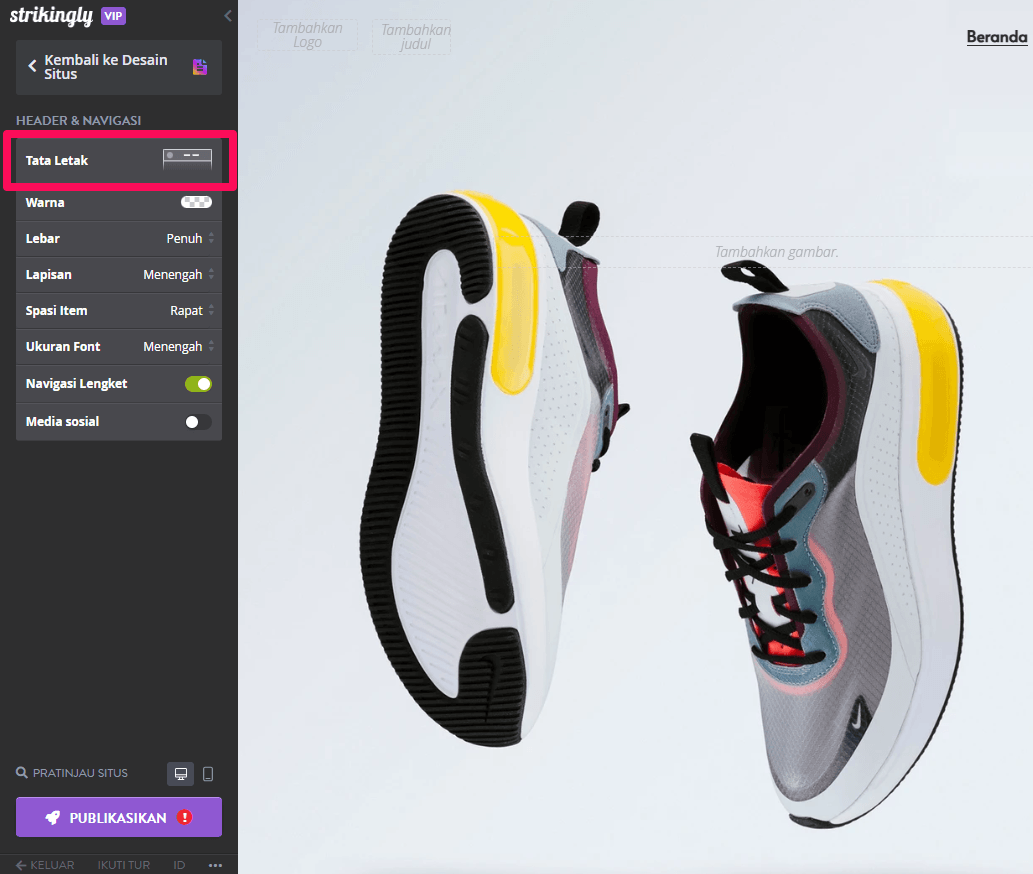 Menu Navigasi Vertikal di Strikingly - Tata Letak