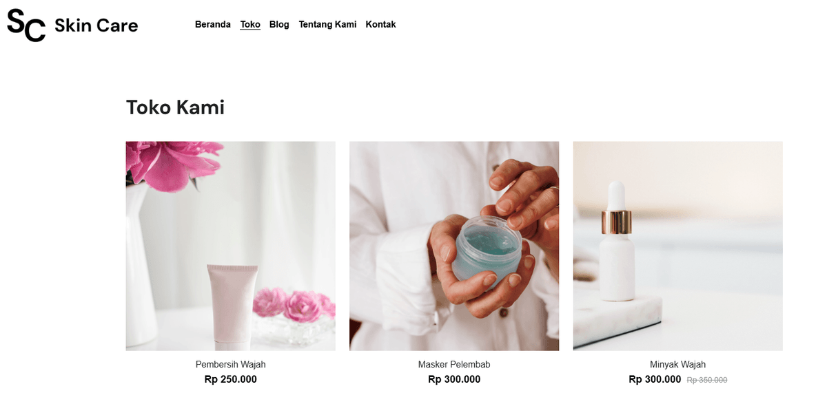 Templat Perawatan Kulit dari Strikingly